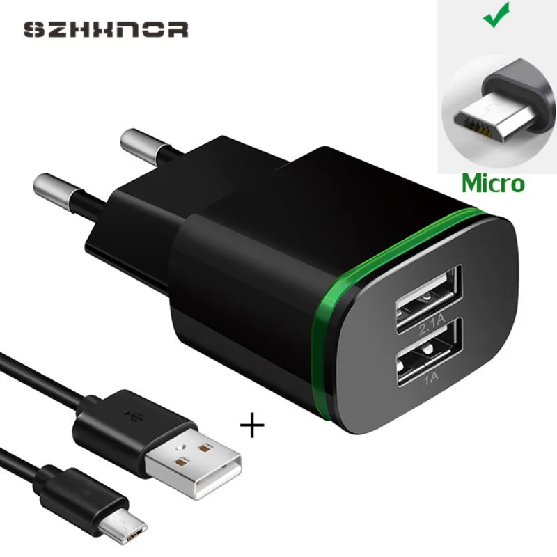 Зарядное устройство USB стандарта EU 2 А быстрая зарядка + 1 м кабель для xiaomi redmi 7 4X note