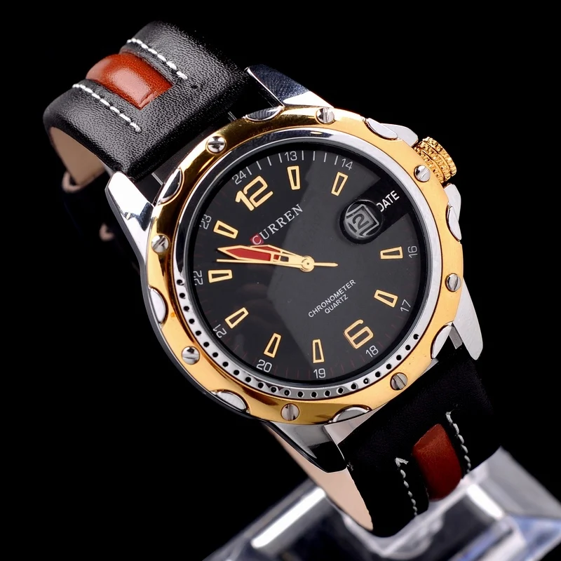 Luxury Brand CURREN горячее надувательство Часы Мужчины Кожаный Ремешок Кварцевые Мода