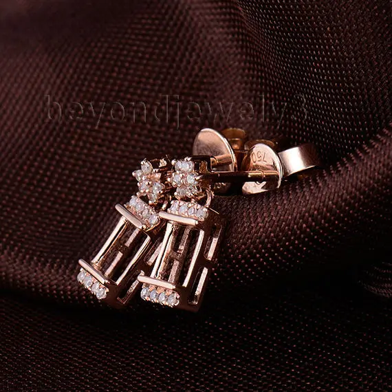 Новинка однотонные серьги из розового золота 18 карат с бриллиантами 4 5 мм WE040 |