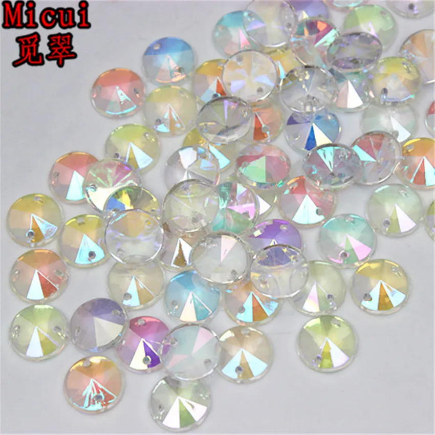 Micui 100pcs 10mm Acrylic Rhinestones AB Transparent Round Flatback Sewing Crystal 2 Holes For Wedding Dress Garment MC85B - купить по