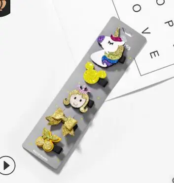 5 HM022 Korean Version Sweet Children's Hairpin Sequins Animal Unicorn Cat Bow Owl Cute Cartoon Princess Hair Clip Jewelry - Окраска металла: 5