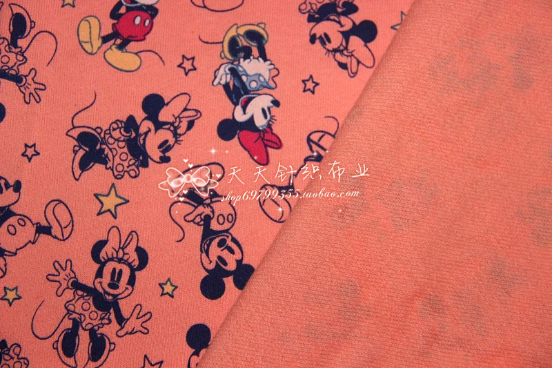 Винтажная Трикотажная хлопковая махровая ткань с изображением Минни Маус Микки