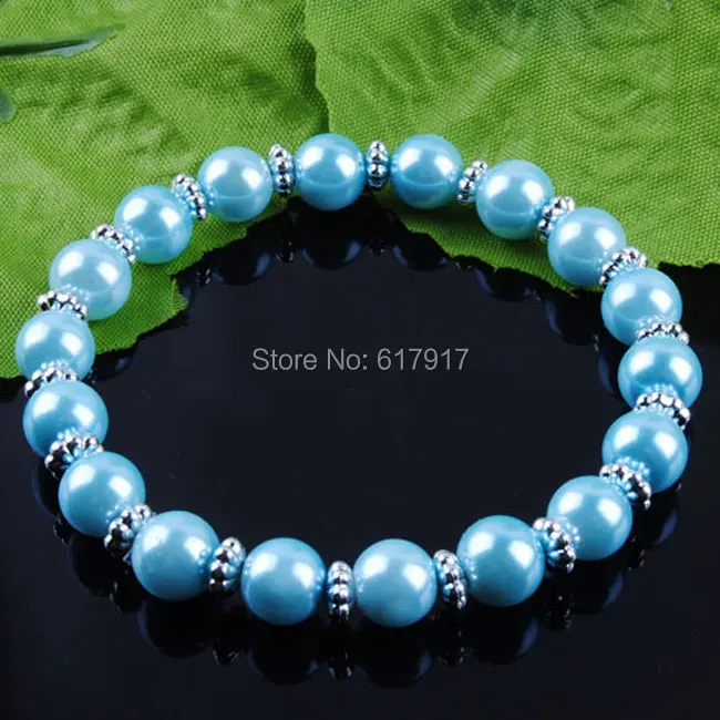 Бесплатная доставка Модные Небесно Голубой жемчуг круглые 8 мм бусины стрейч