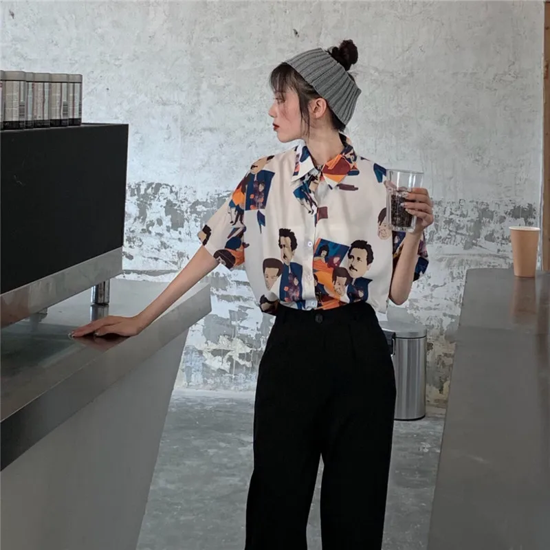 Женский летний Свободный шифон блузка с коротким рукавом и отложным