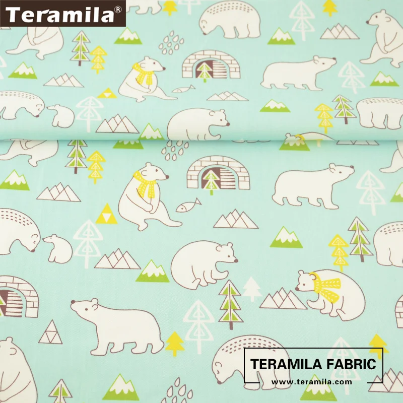 Teramila Cotton Fabric Sewing Patchwork Printed Cartoon Lovely Bears Designs Light Green Tissue Quilting Decoration Bedding| |