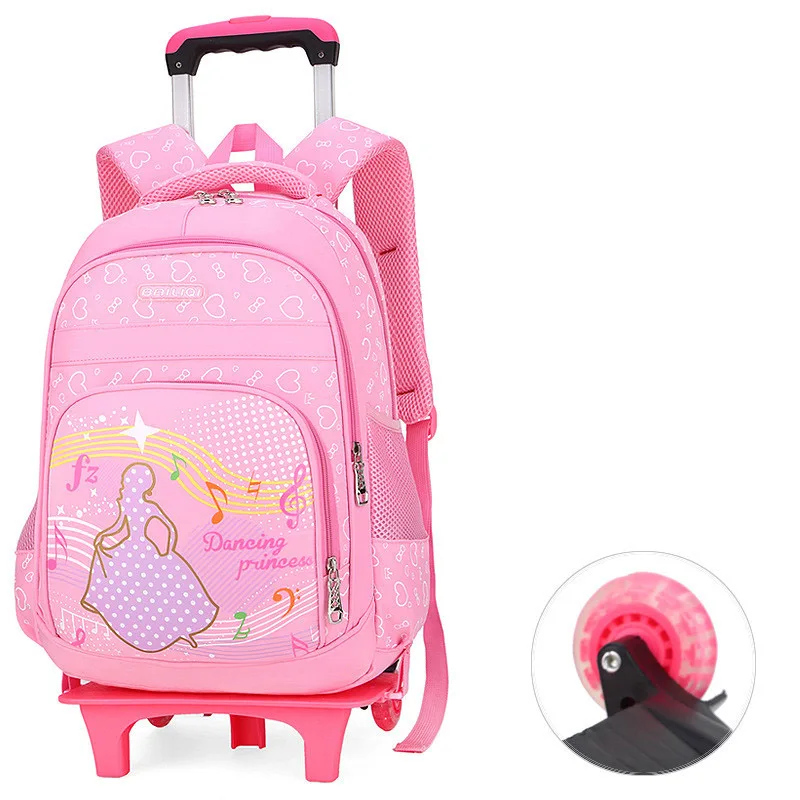 2 wheels pink Горячая Распродажа, съемные детские школьные сумки с 2/6 колесами для девочек, рюкзак на колесиках, Детская сумка на колесиках, рюкзак для путешествий - Цвет: 2 wheels pink
