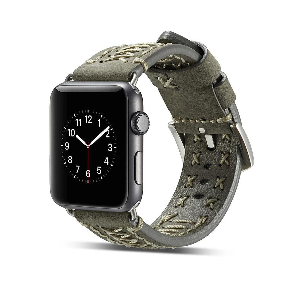 38 мм 42 ремешок для Apple Watch из натуральной кожи ручная работа линия шитье украшения