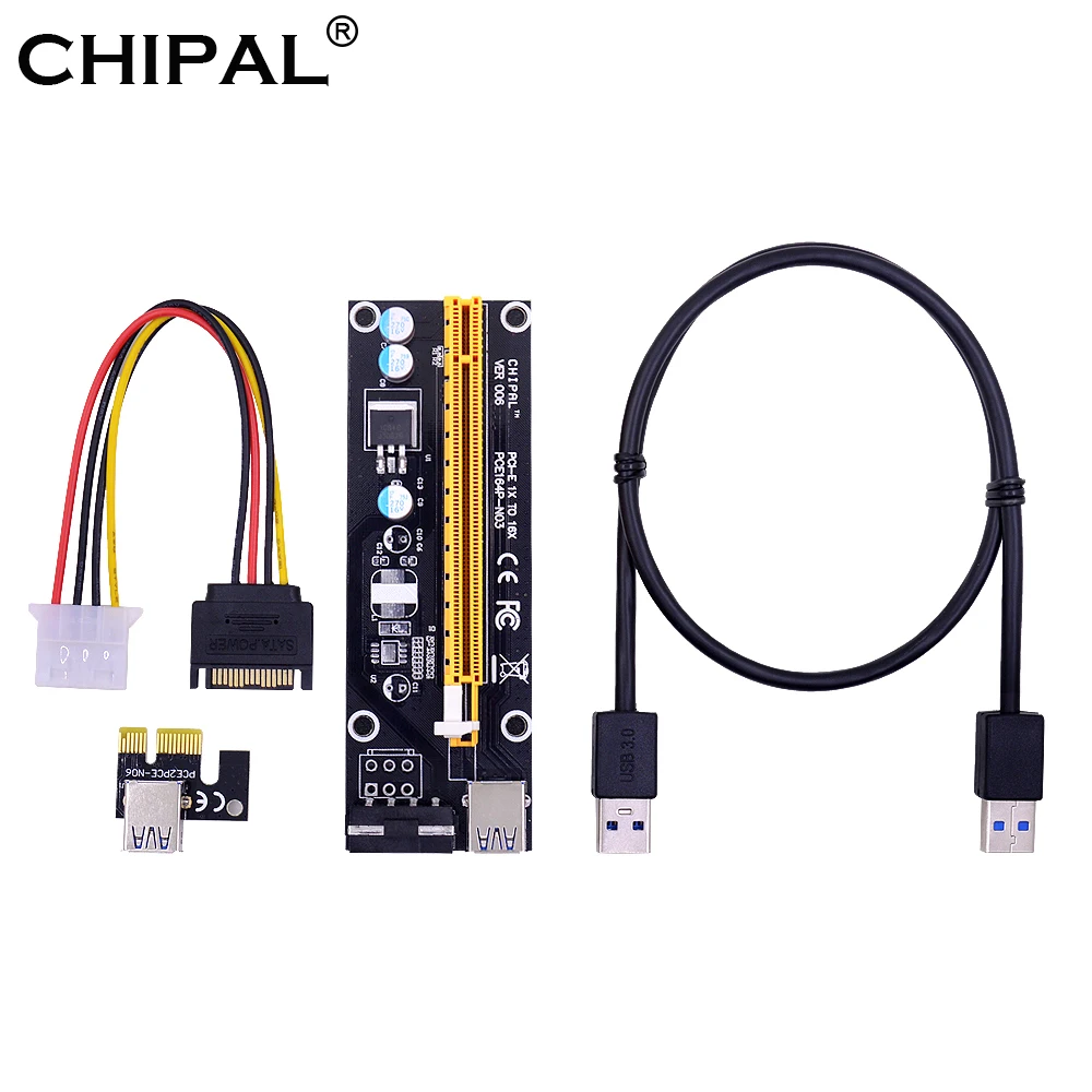 CHIPAL VER006 PCI-E Райзер-карта PCIE 1X 16X Удлинительный кабель 60 см USB 3 0 SATA 4-контактный