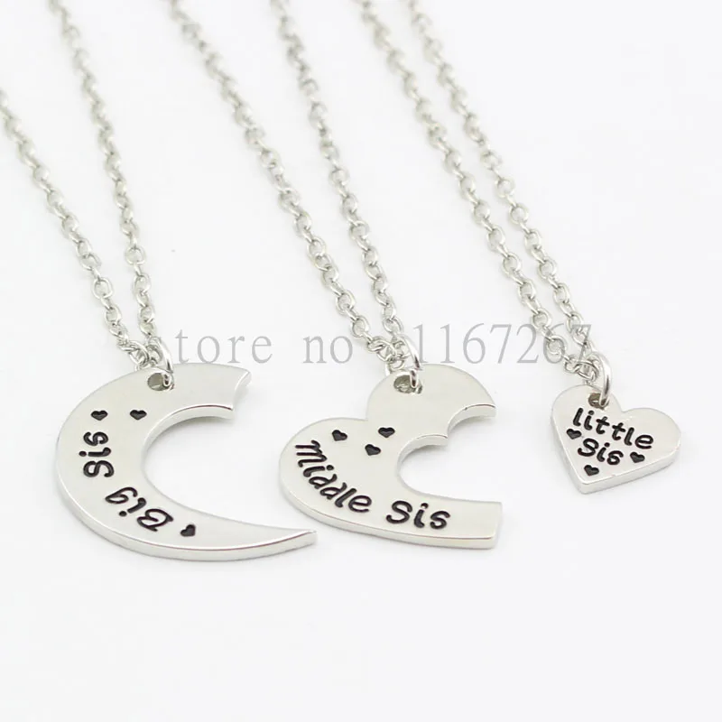 2016 new arrive &quotBig Sis Middle Lil Sis&quotNecklace Hand Stamped necklace Cut Heart Mothers Day Family Gift Best friend Jewelry |