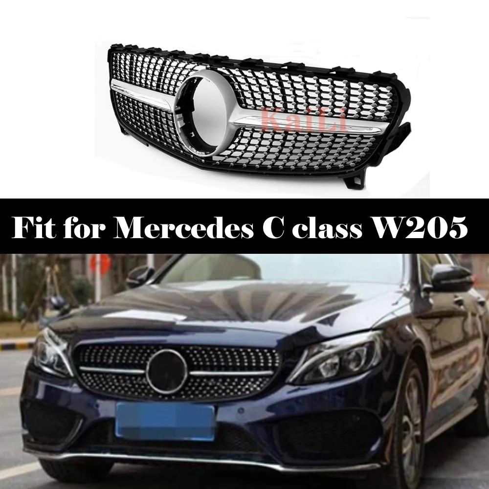 Передняя решетка гриль в алмазном стиле для Mercedes Benz C Class W205 C200 C250 C300 C350 2015 18 без