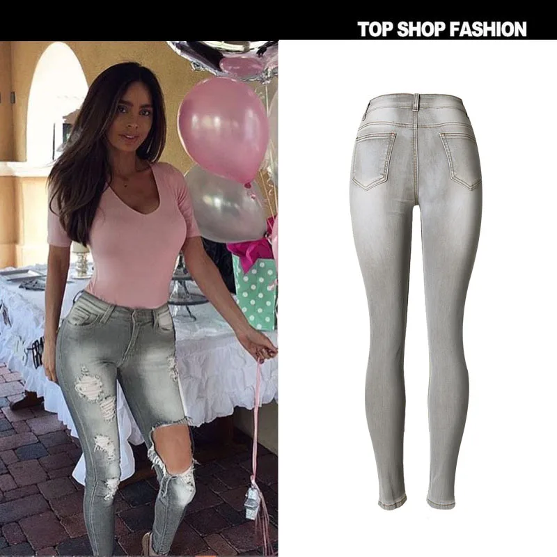 Suvance весенние модные рваные Высокая талия эластичный хлопок зауженные джинсы