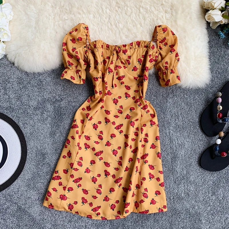 Женское платье для отпуска с деревянными ушками винтажное принтом и рукавами