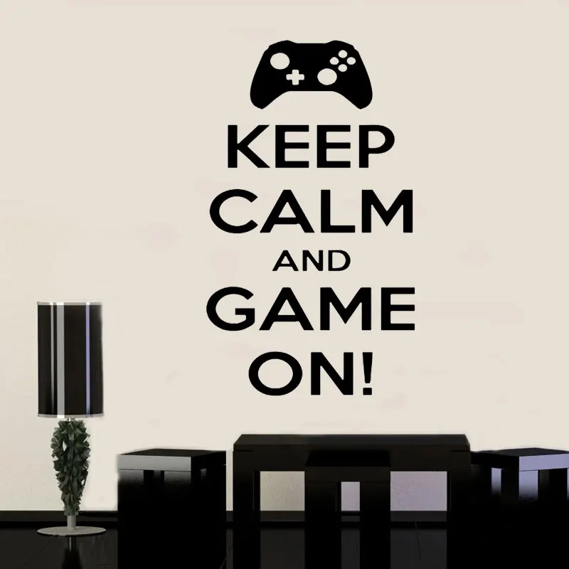 

«Keep Calm And Game On Наклейка на стену с цитатами», виниловые украшения для дома, игровая комната для мальчиков, игровая комната для подростков, игр...