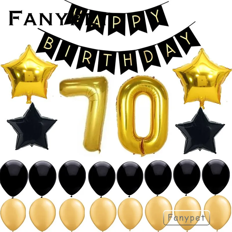 

1set Happy Birthday Banner40inch 30th Gold Number Balloons,Gold and Black Number 30 Perfect 30,18,21.50 Years Old Party Supplies