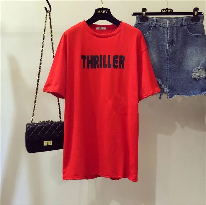 JSXDHK Летняя женская красная футболка с буквенным принтом для девушек свободная