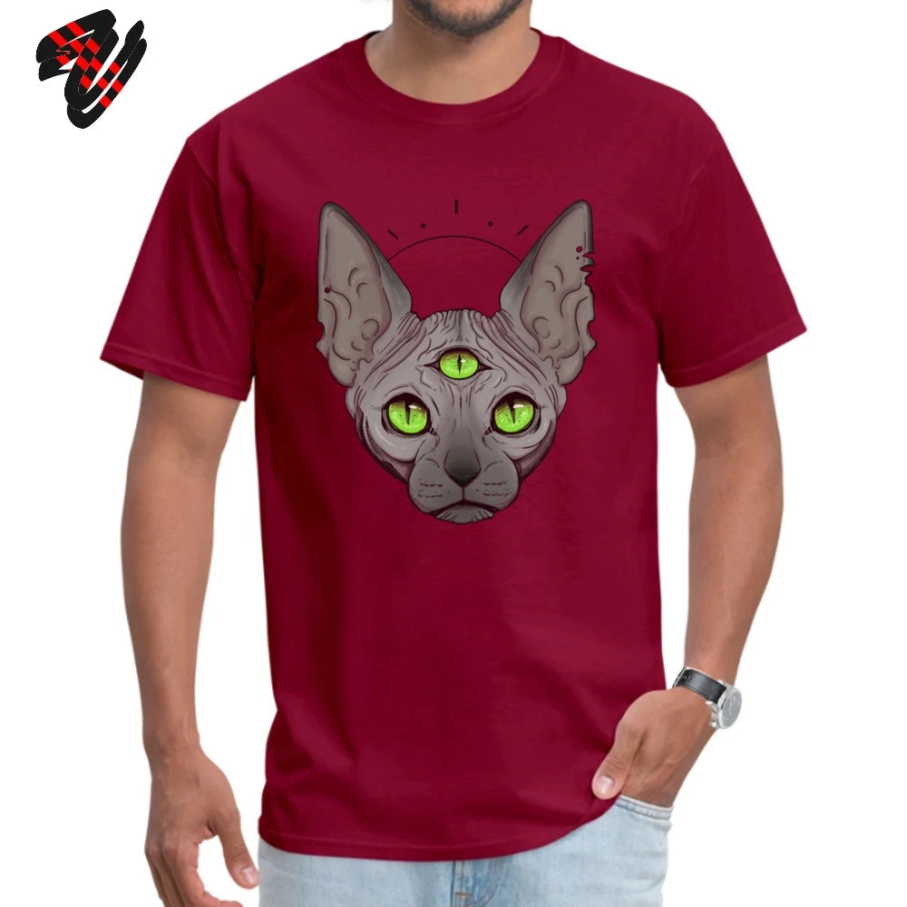 Футболка с рисунком «Три глаза» для мужчин, Cheshire, топы, Sphynx, канадские любительские футболки без волос, большие размеры, Всевидящее Око хлопковая футболка - Цвет: Maroon