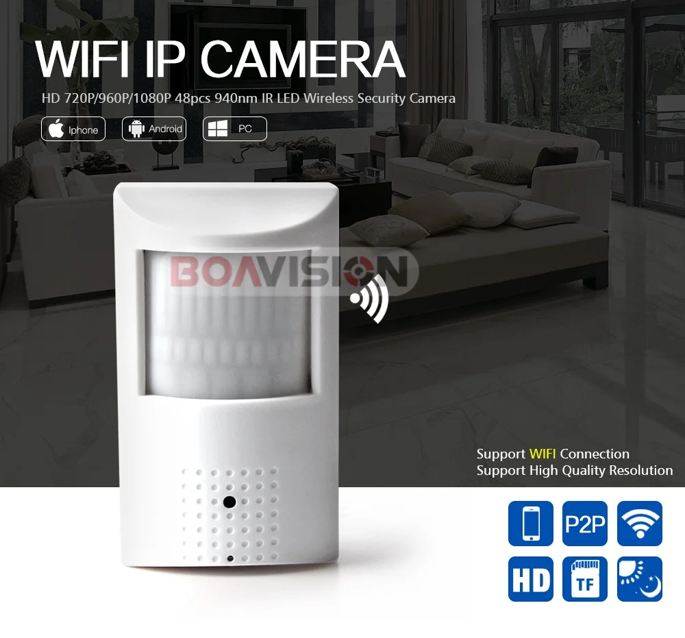 720P 1080P PIR стиль Крытый Onvif wifi ip-камера Встроенный аудио и TF слот для карт, ИК-версия 48 шт. 940nm ИК светодиодный CamHi APP