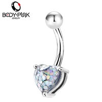 body punk 1pc belly button rings 14g stainless steel confetti heart navel piercing ring nombril barbells for women body jewelry