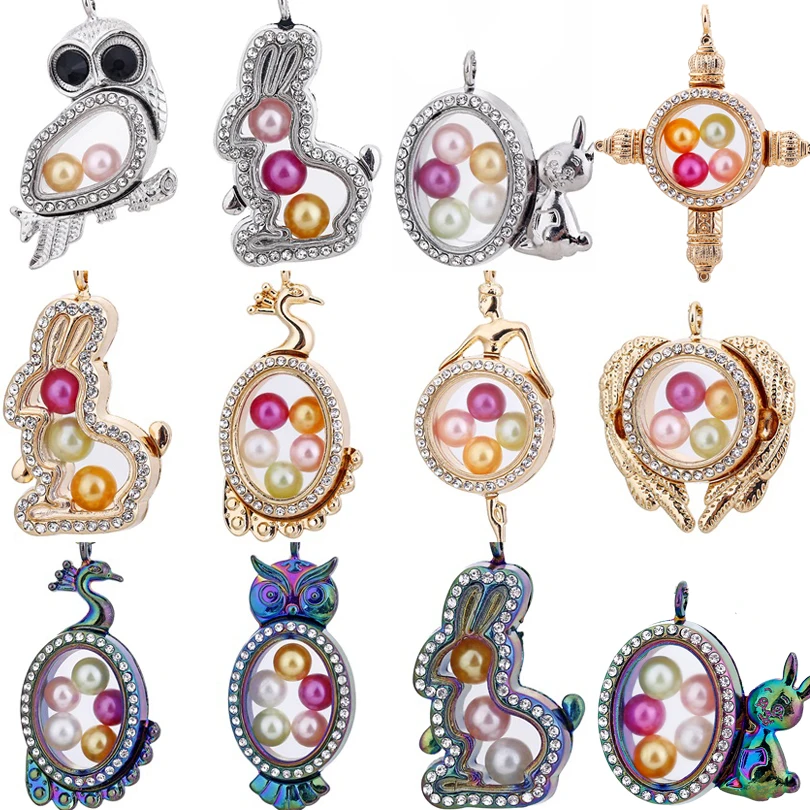 

Magnetic Glass Floating Charms Locket Pendant Necklace Memory Photo Lockets 15 Styles (With Steel Chains or Not)