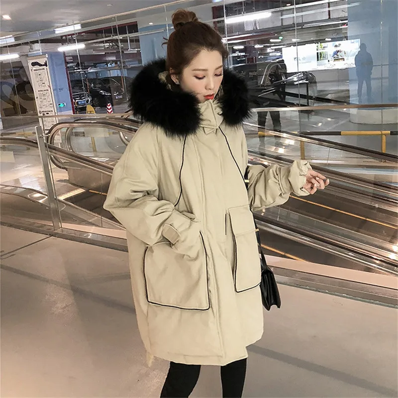 Зимняя новая длинная куртка с капюшоном и большим меховым воротником в стиле