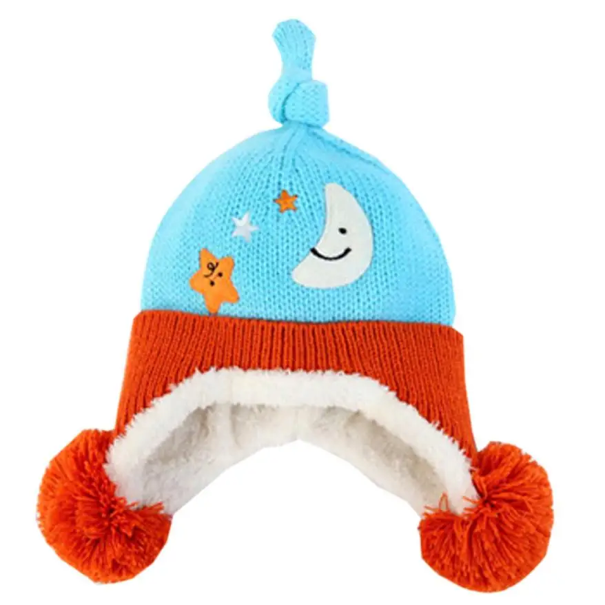 2018 Baby Accessories Stars Moon Printed Cartoon Knitted Winter Warm Cap Kids Hat Newborn Photography Props Fotografia | Детская одежда