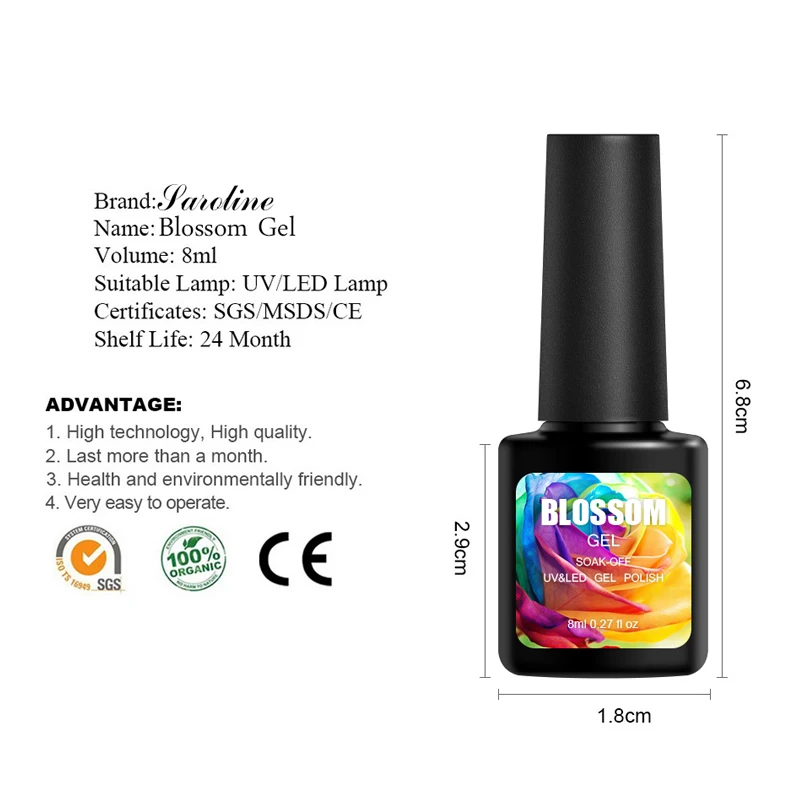 Blossom Gel Varnishes UV Led Nail Lacquer Semi-permanent Smear glue 8ML Polish DIY Flowers Design | Красота и здоровье