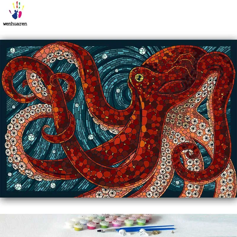 DIY colorings pictures by numbers with colors The octopus picture drawing painting framed Home | Дом и сад