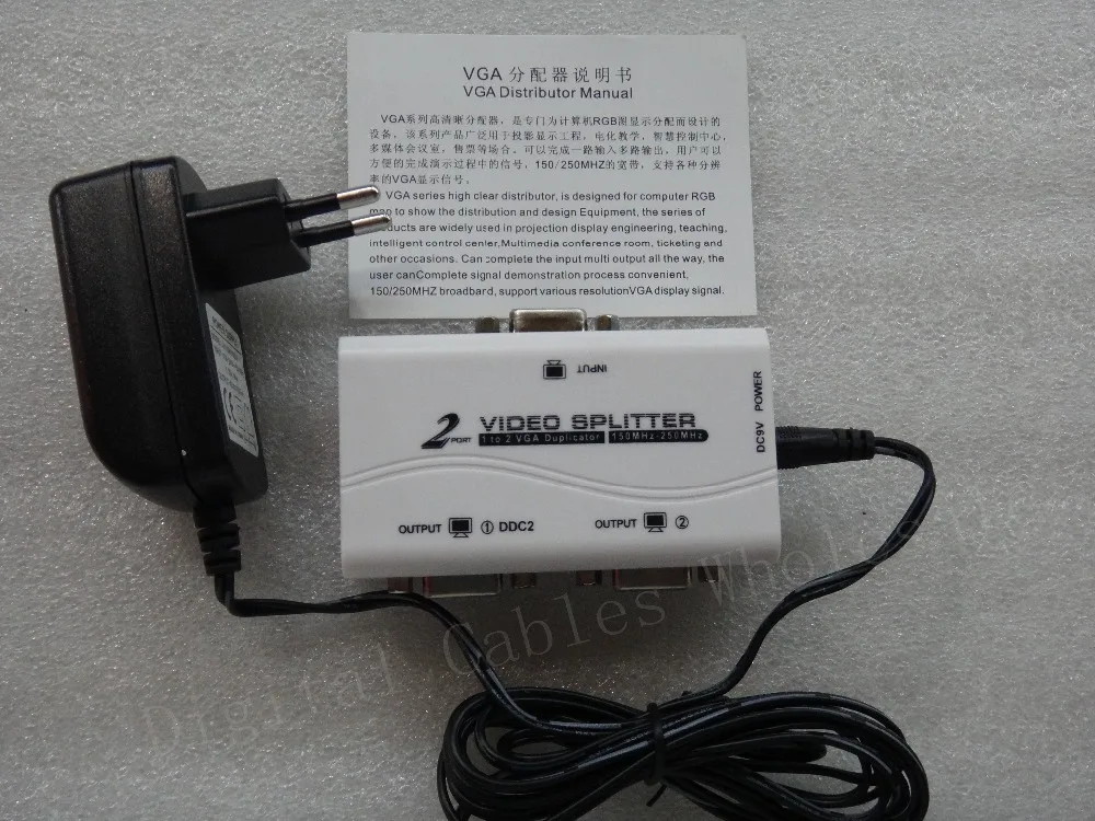 Бесплатная доставка от 1 до 2 портов VGA видео сплиттер Дубликатор 1-in-2-out 250MHz
