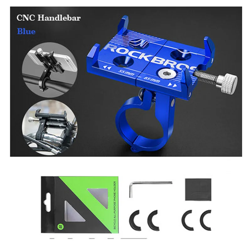 Blue Phone Holder ROCKBROS, крепление для телефона на велосипед, подставка, держатель из алюминиевого сплава, регулируемый Сверхлегкий велосипедный руль для 3,5-6,2 дюймового смартфона - Цвет: Blue Phone Holder
