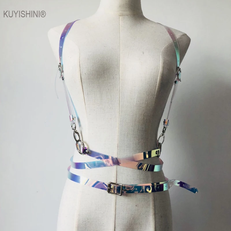 Сексуальный панк для женщин и мужчин голографический виниловый пвх жгут тела