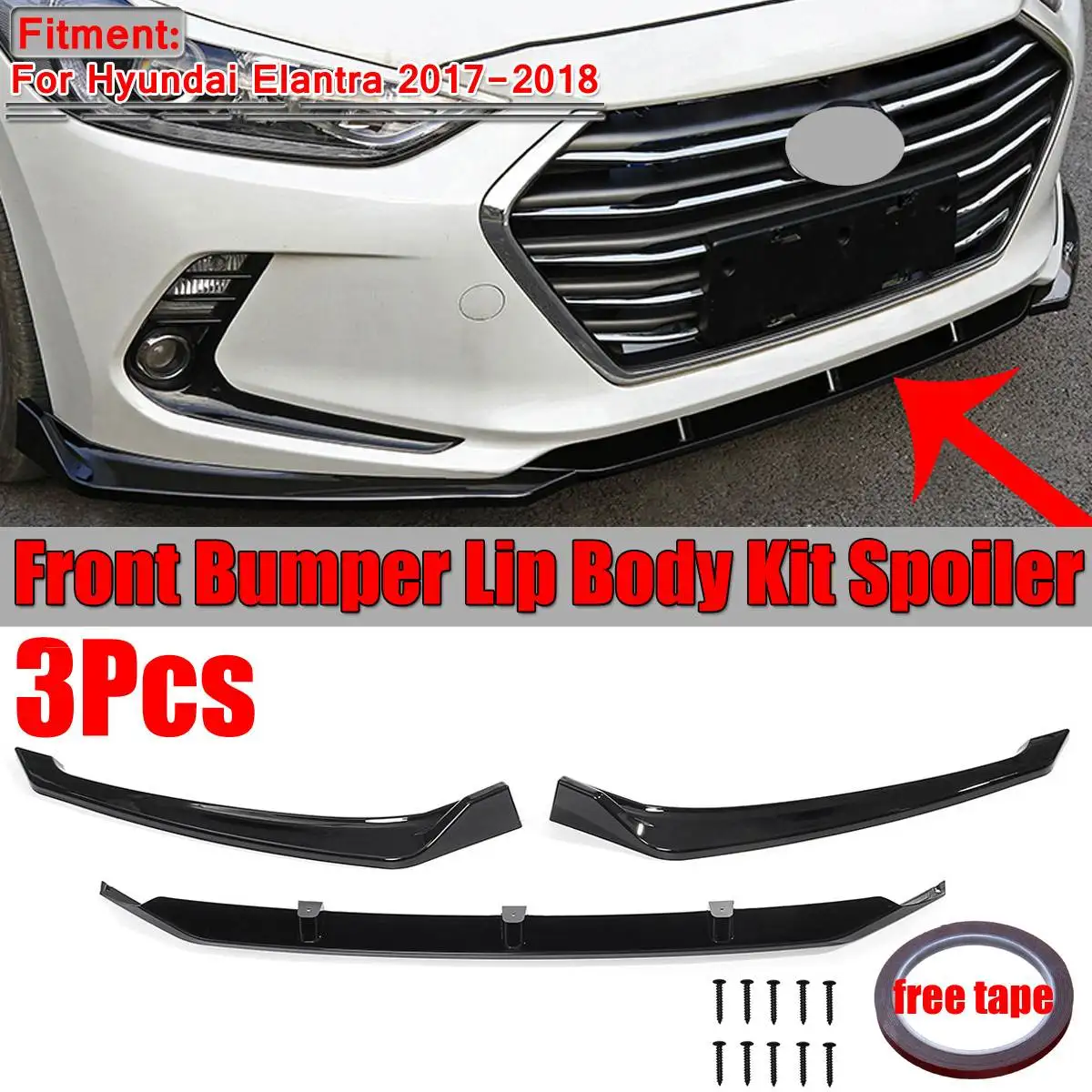 3 шт Автомобильный передний бампер для губ Splitter Body Kit спойлер диффузор для hyundai Elantra 3 шт передний бампер глянцевый черный