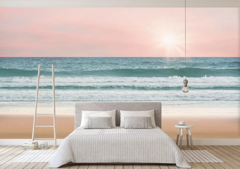 

[Self-Adhesive] 3D Pink Sky Sea Beach 33 Wall Paper mural Wall Print Decal Wall Murals