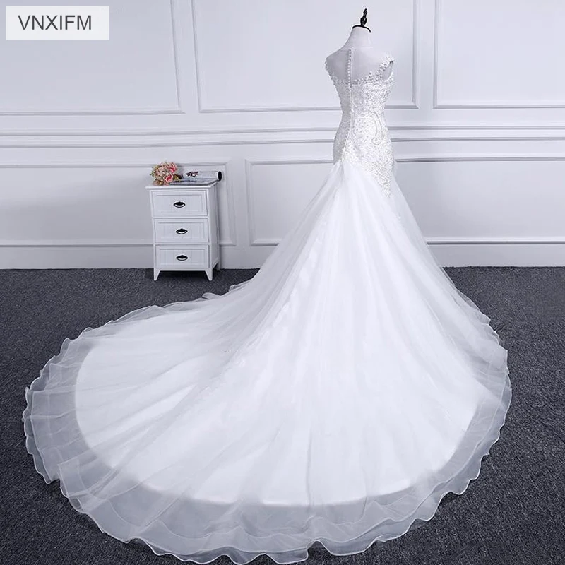 VNXIFM 2019 Luxury Beading Crystals Mermaid Wedding Dresses Sexy Sleeveless Appliques Ruched Long Bride Gowns | Свадьбы и торжества