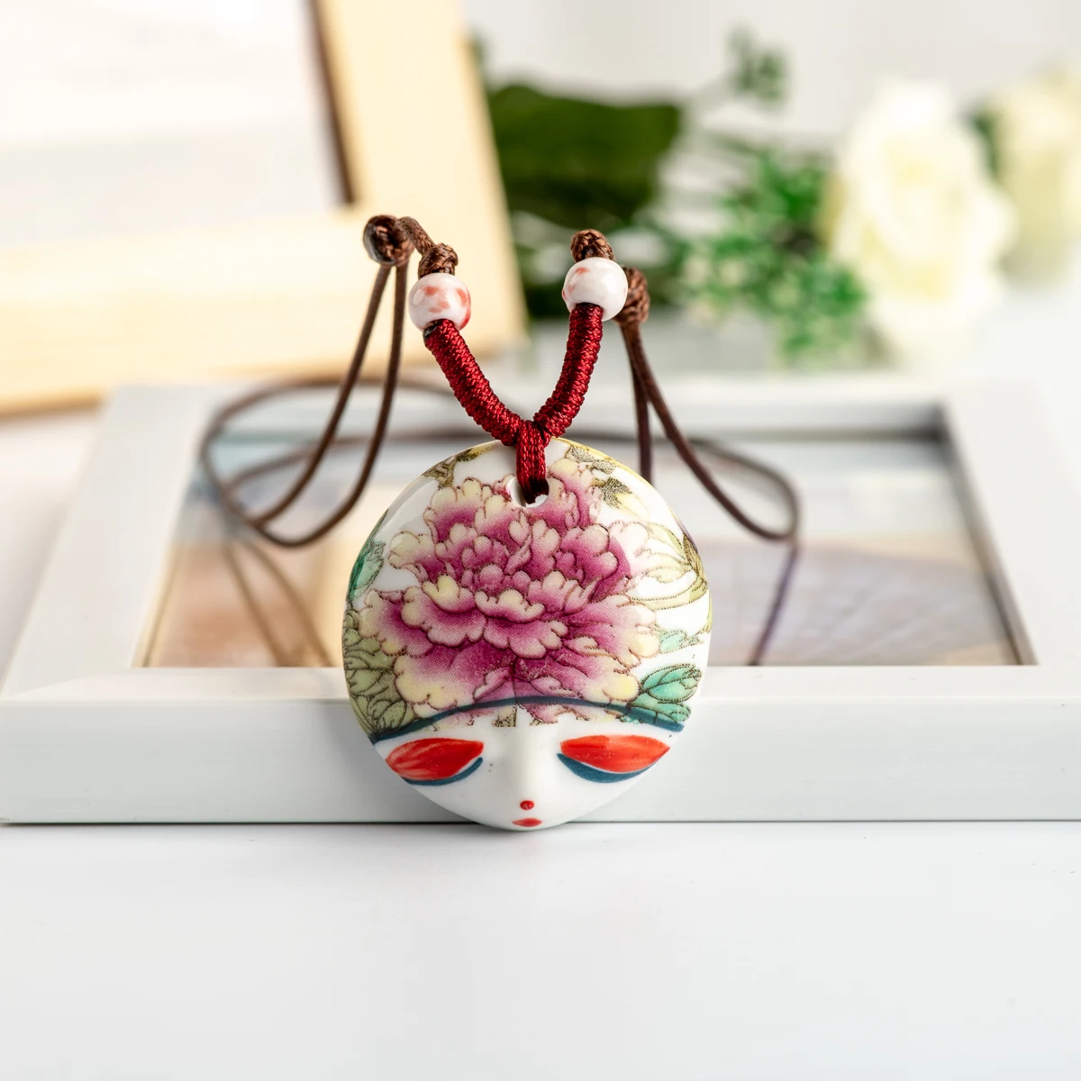 L Китай Керамическая девушка лицо игрушка брелок веревка цепи Китайский стиль