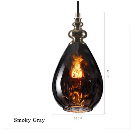 smoky gray e27 Эдисона Постмодерн Стеклянные Железные Деревянные Минимализм Светодиодные Лампы.Светодиодные Светильники Люстры Подвесные.Светильники Подвесные Светильники.Подвесной Светильник.Освещение Для Столовой,Фойе - Цвет корпуса: smoky gray
