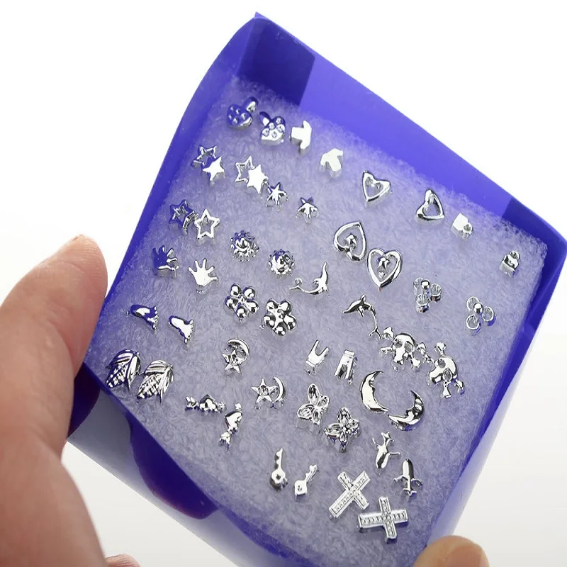 Серьги гвоздики женские аллергические серебристые 24 пары/Корд|24 pairs|fashion stud