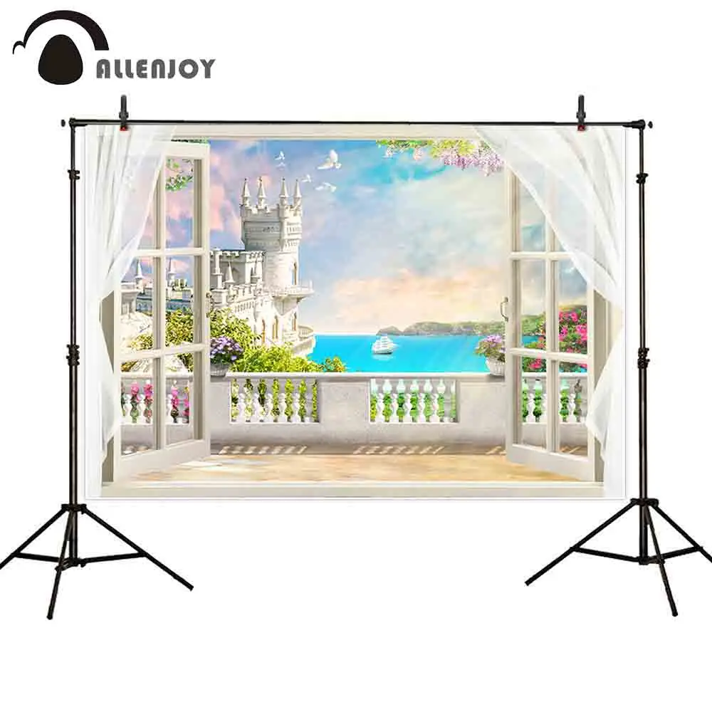 Allenjoy фотография Фон окно морской замок летнее небо фон вечерние напечатана |