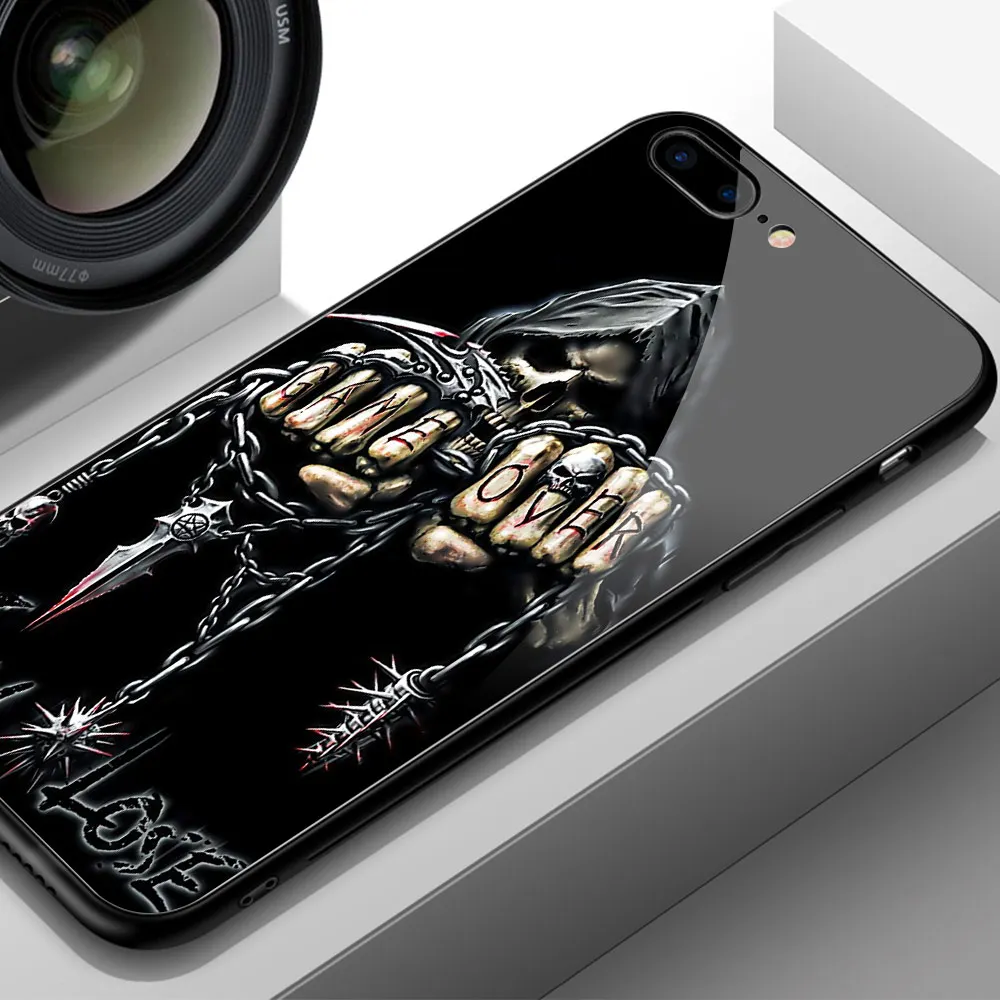 01096 Finder чехол Чехол для iPhone 7 стеклянный чехол крутой череп узорная твердая задняя крышка для iPhone 6 6S 7 8 plus X XR XS MAX 11 pro max - Цвет: 01096