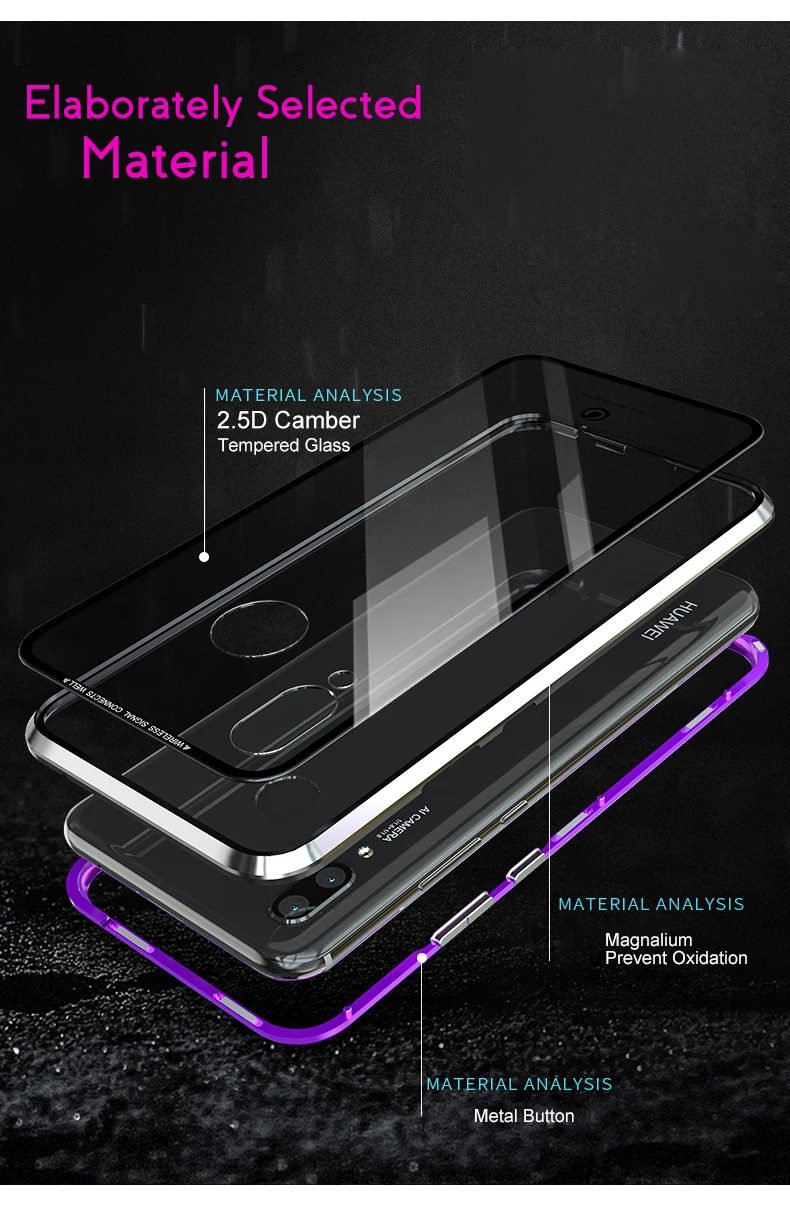 Роскошный магнитный Алюминиевый защитный чехол для huawei Nova 3 3i, металлический бампер, магниты, стеклянная крышка для huawei Nova 4 4e P20 lite P20pro