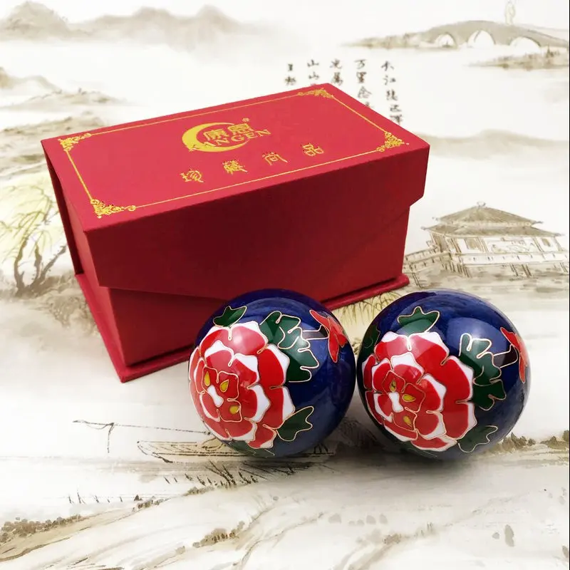 Железный шар Baoding, 50 мм, фитнес-мяч, гандбол, белый цветок сливы, перегородчатая, забота о здоровье, игра, подарок для родителей, День матери, День отца - Цвет: as show