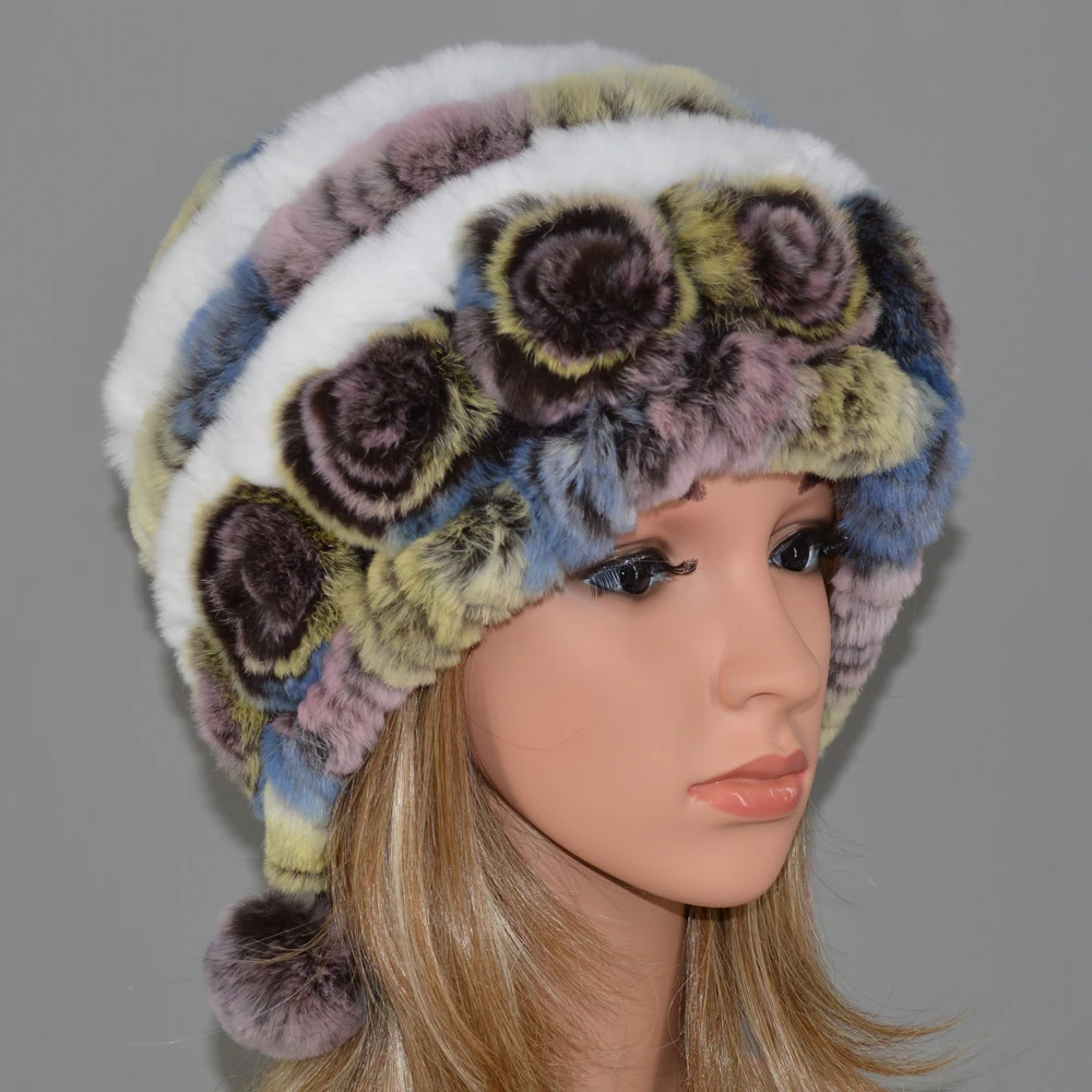 2021 России хорошие эластичные вязаные с мехом кролика шапка из меха женские