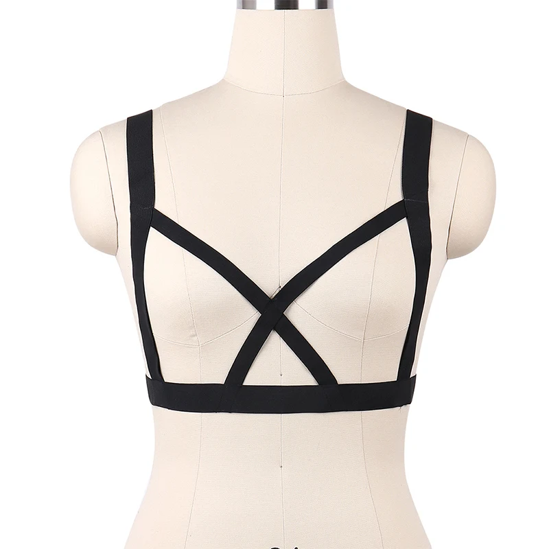 

90s Christmas gift Punk liguero Gothic ligas sexy black Body Harness Belt Adjustable harness Strappy Tops Cage Bra Crop Top