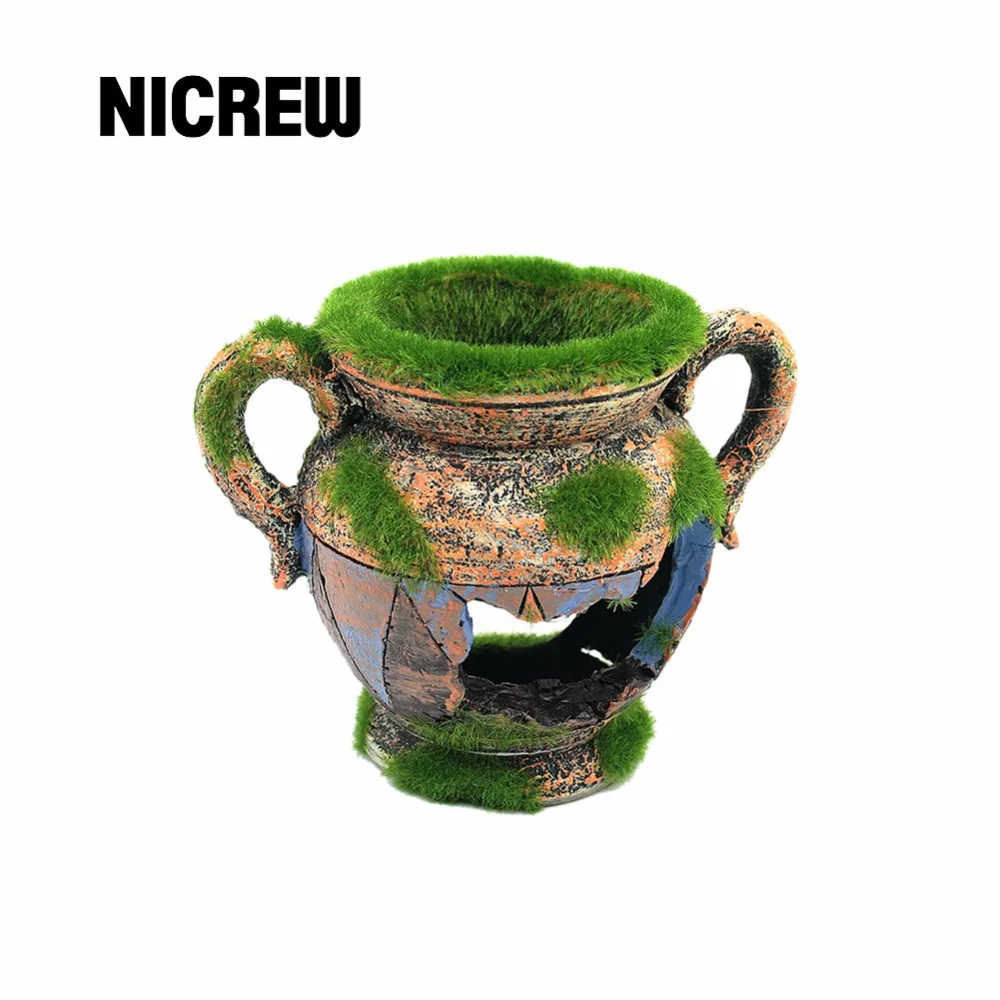 Nicrew ваза из смолы с Мохом, аквариумные украшения, фоновые украшения для аквариума, аксессуары для аквариума с креветками