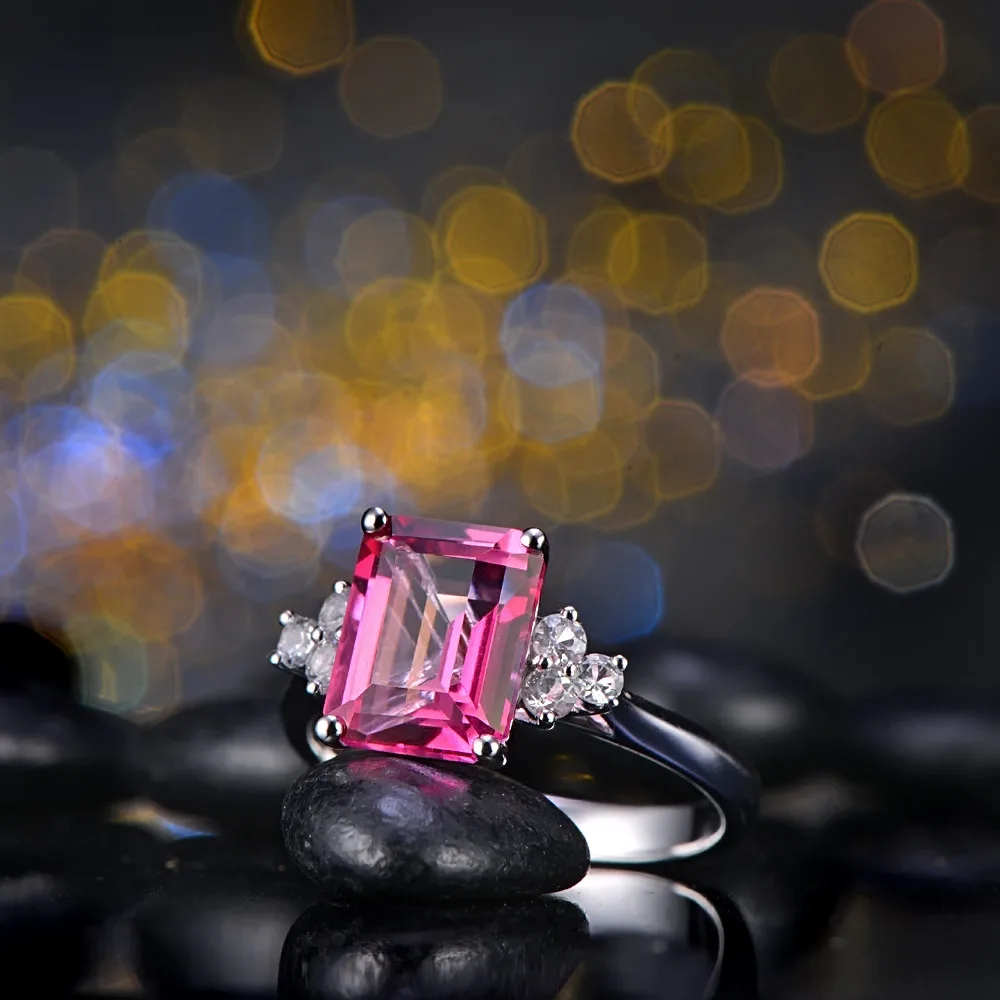 14 K белое золото 2.78ct Изумрудное кольцо розовый топаз помолвка с 0.28ct Белый сапфир кольцо