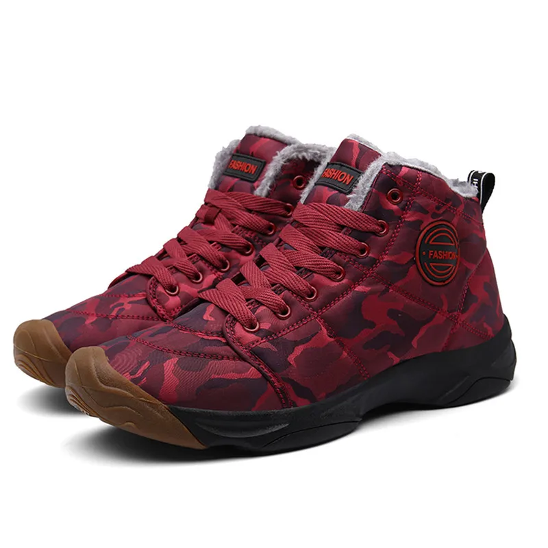 red Men Waterproof Ankle Boots Winter Warm Plush Snow Boots Men Outdoor sneaker Work Boots Male Rubber Winter Men's boots Size 46 - Цвет: red