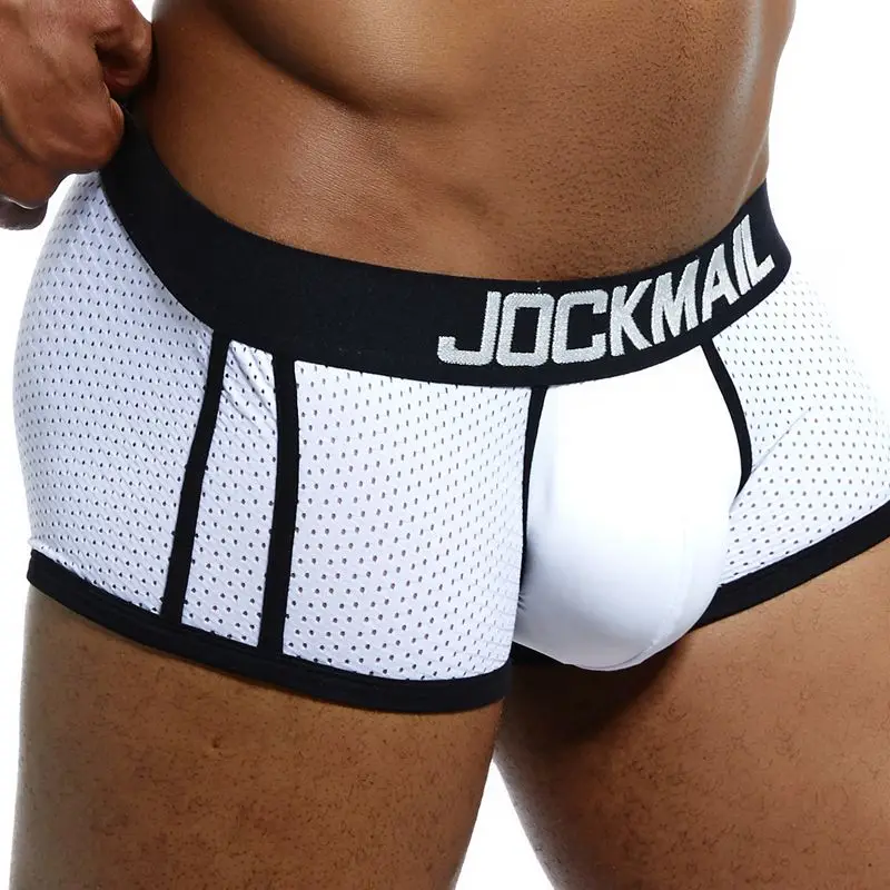 Белый JOCKMAIL, сексуальное мужское нижнее белье, боксеры, сетка, боксеры, мужские боксеры, Homme Boxershorts, мужские трусы, calzoncillos, Гей Нижнее белье - Цвет: Белый