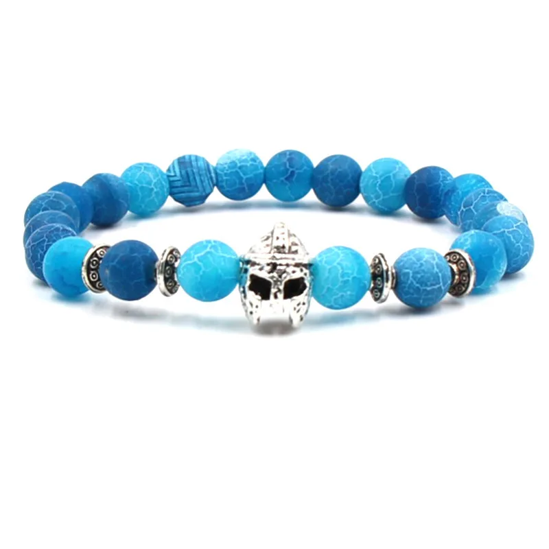 Натуральный Синий Выветривания Агат цепочка с камнем из бисера Спарта Armour головы