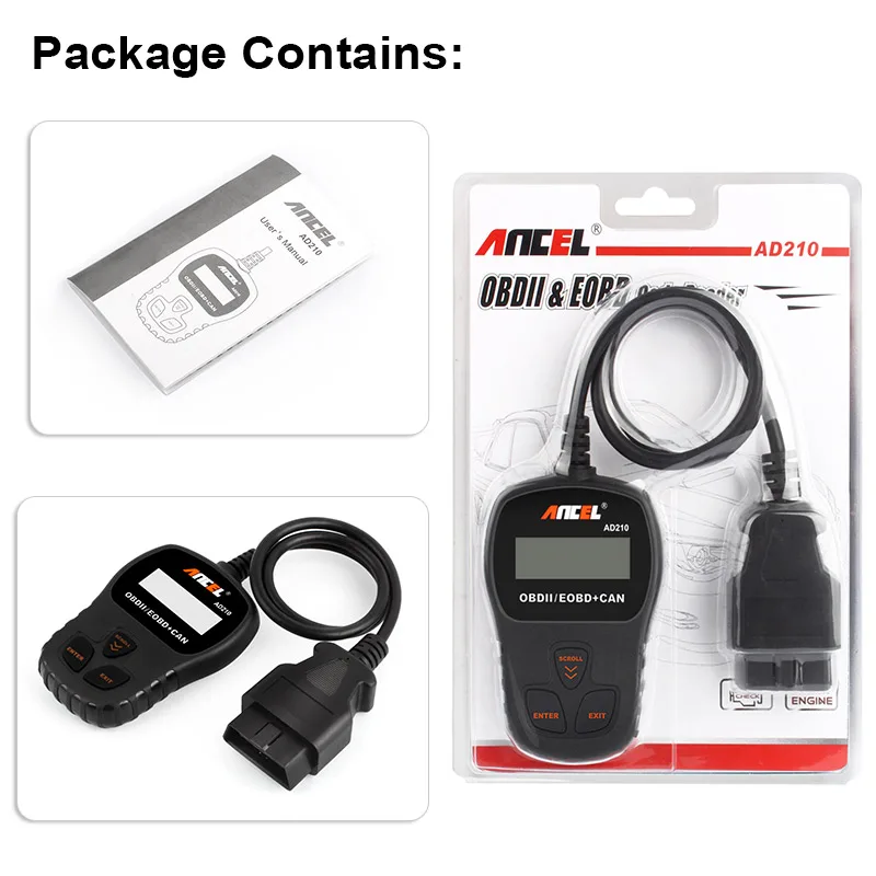 Ансель AD210 OBD2 EOBD автомобиль код читателя Автомобильная сканер OBDII ошибки