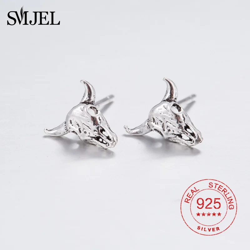 Мужские Серьги SMJEL в виде Головы Быка из стерлингового серебра 100% пробы ювелирные