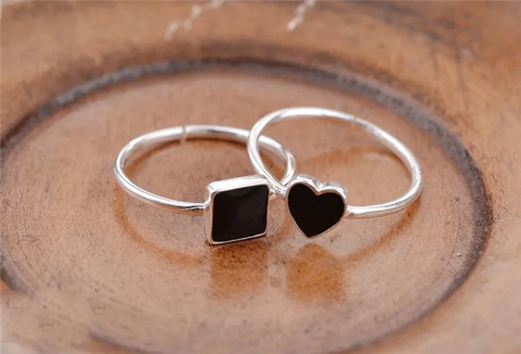 Сердце, черная капля, глазурь, 925 пробы, серебро, литературный темперамент, личность, модные женские кольца с изменяемым размером, SRI097